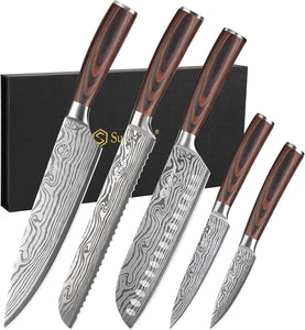 Premium 5-Piece Kitchen Knife Set - Sharp High-Carbon Stainless Steel Knives