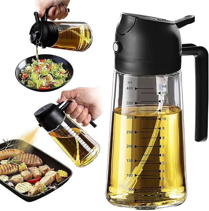 2-in-1 Oil Sprayer and Dispenser Bottle - Mess-Free Kitchen Oil Control
